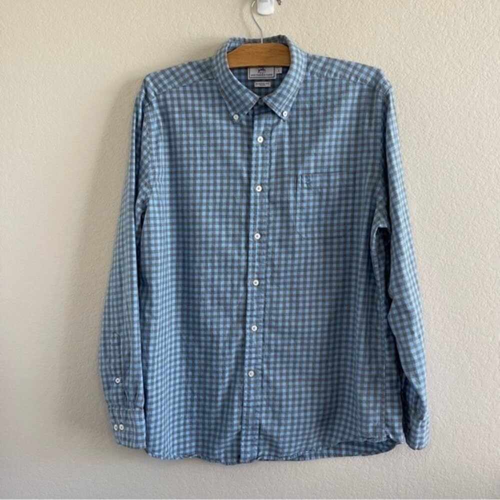 Southern Tide Blue and White Gingham Button-Down Shirt